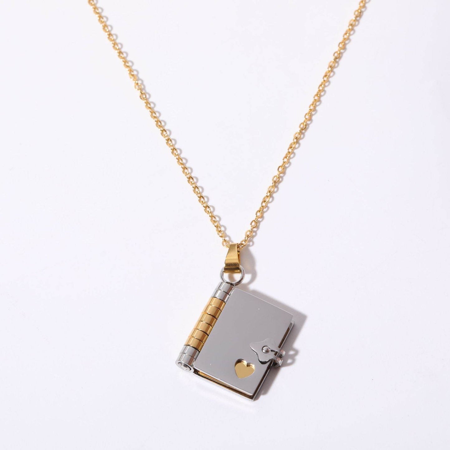Stainless Steel Couple Love Open And Close Book Necklace - Here2Save