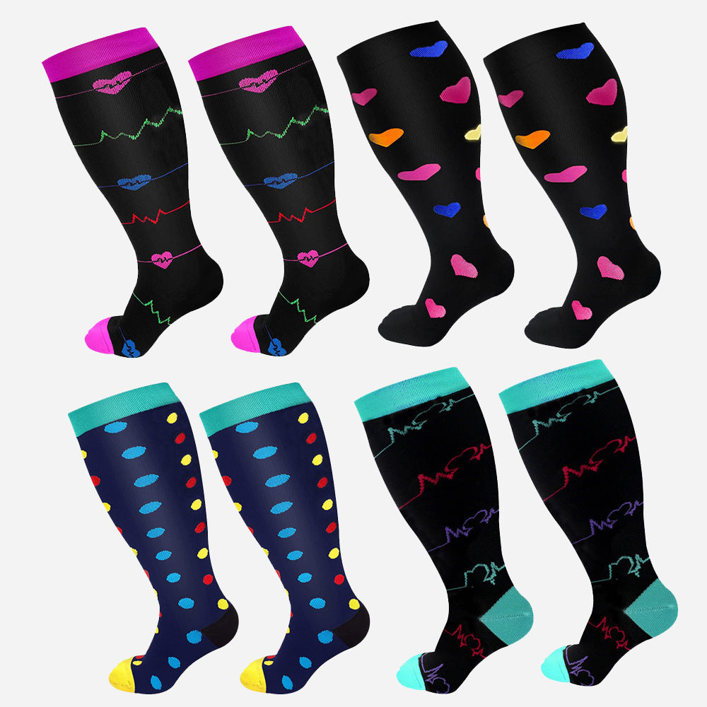 Plus Size Compression Socks Men's And Women's Pressure Socks High Elasticity Fat Socks Sports Fitness Printing Running Socks - Here2Save