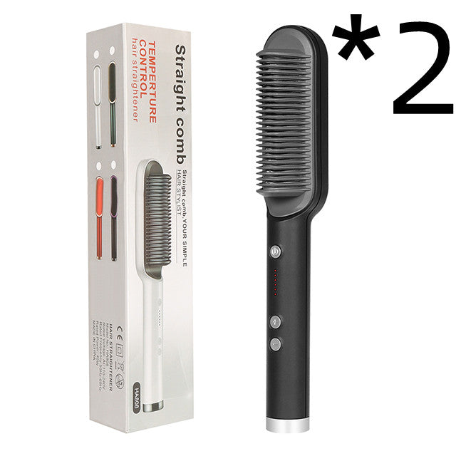 New 2 In 1 Hair Straightener Hot Comb Negative Ion Curling Tong Dual-purpose Electric Hair Brush - Here2Save