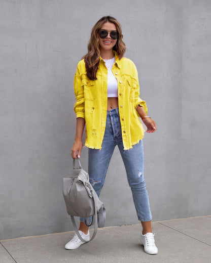 Fashion Ripped Shirt Jacket Female Autumn And Spring Casual Tops Womens Clothing - Here2Save