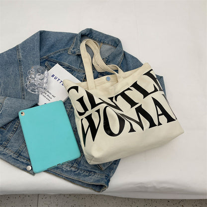 Bolso de lona de gran capacidad para mujer, bandolera con estampado de letras, bolsos sencillos de viaje, bolsas para compras diarias informales