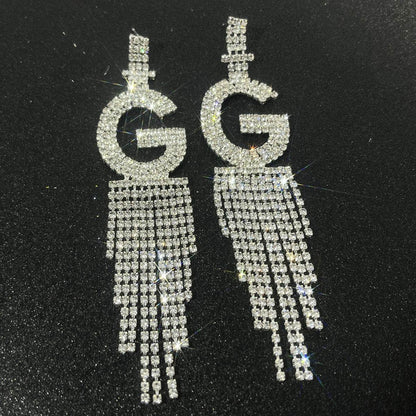 Fashion Jewelry 925 Silver Needle Ornaments Rhinestone Letter B Earrings Banquet Tassel Ear Ornaments Female - Here2Save