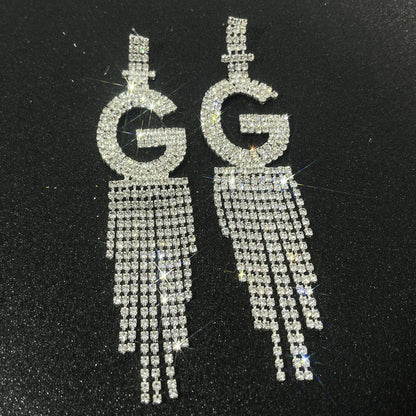 Fashion Jewelry 925 Silver Needle Ornaments Rhinestone Letter B Earrings Banquet Tassel Ear Ornaments Female