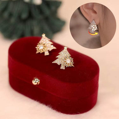 Rotatable Christmas Tree Earrings Shiny Rhinestone Snowflake Stud Earring New Year Xmas Festival Ear Jewelry Gifts Autumn And Winter - Here2Save