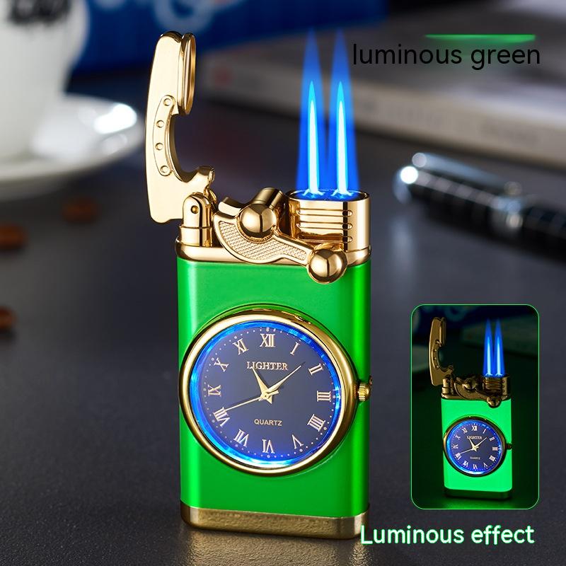 New Lighter With Electric Watch Rocker Arm Automatic Ignition Straight Blue Flame Lighter Creative Real Dial Inflatable Windproof Lighter Men's Watch Gift - Here2Save