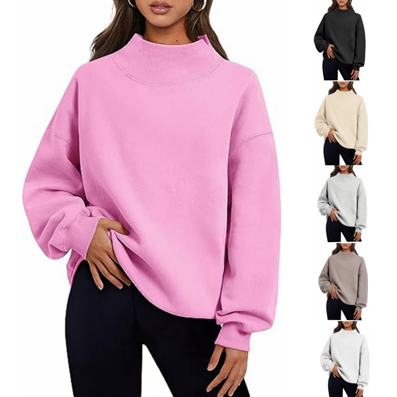 Jersey Sudadera Color Sólido Tops Sueltos Cuello Redondo Sudadera Con Capucha Mujer Ropa Gruesa