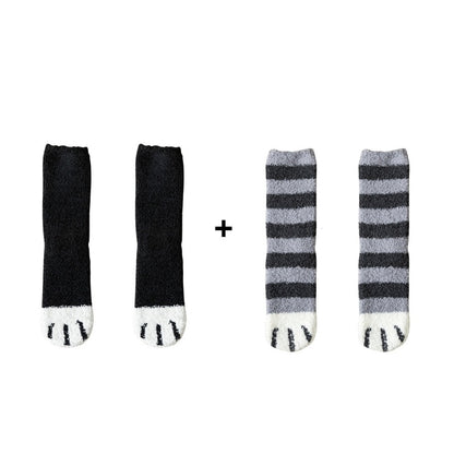 Women's Coral Fleece Cat Paw Pattern Kawaii Thick Warm Socks