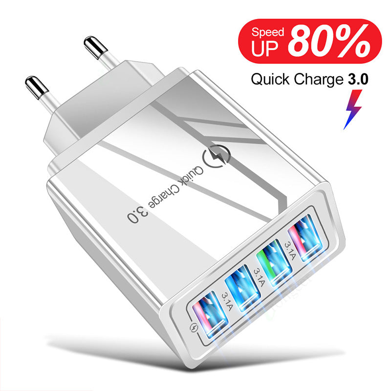 USB Charger Quick Charge 3.0 4 Phone Adapter For Tablet Portable Wall Mobile Charger Fast Charger - Here2Save