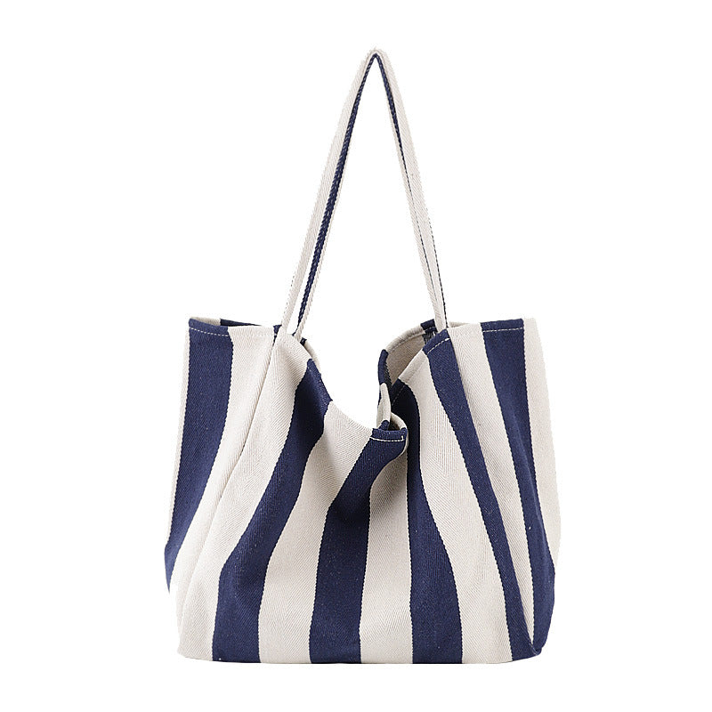 Striped Canvas Bags High Capacity Shoulder Bags For Women Fashion Shopper Handbags Casual Shopping Totes