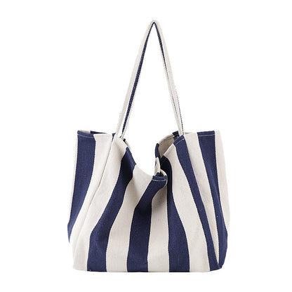 Striped Canvas Bags High Capacity Shoulder Bags For Women Fashion Shopper Handbags Casual Shopping Totes