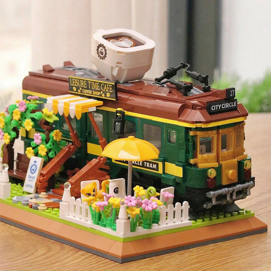 Street View Series Train Coffee Shop Kiosk Assembling Blocks