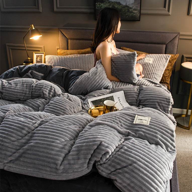 Single Double Quilt Cover Three-piece Set Winter Body Keep Warm - Here2Save