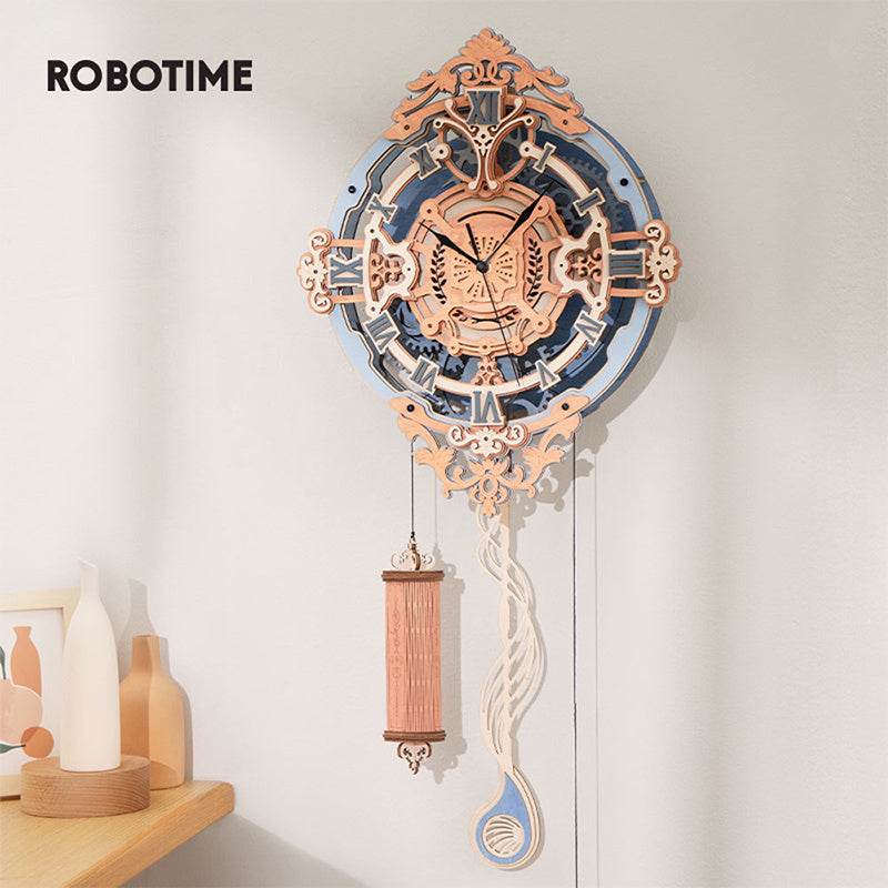 Robotime LC701 Time Art Romantic Notes Wall Clock EU Style Mechanical Design Building Model Set 3D Wooden Puzzle For Kids Adults - Here2Save