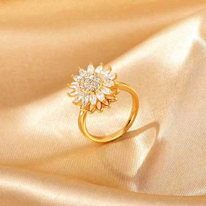 Rotating SUNFLOWER Full Diamond Sunflower Ring - Here2Save