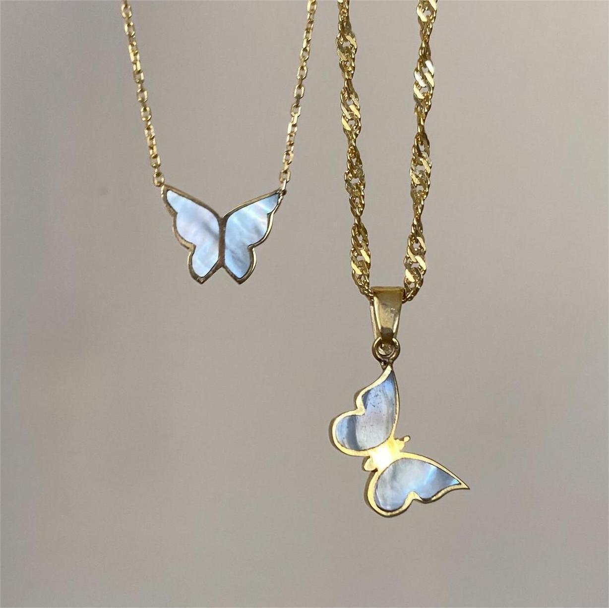 Electroplated 18K Golde Butterfly Necklace Women Clavicle Chain