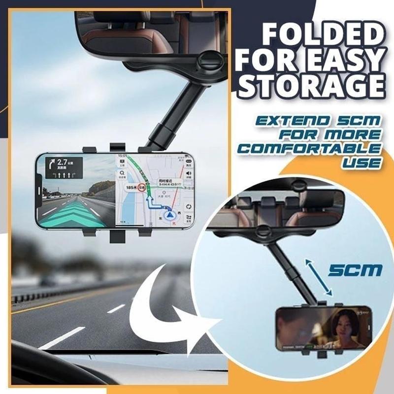 Rearview Mirror Phone Holder For Car Rotatable And Retractable Car Phone Holder Multifunctional 360 Rear View Mirror Phone Holder Suitable For All Mobile Phones And All Car - Here2Save