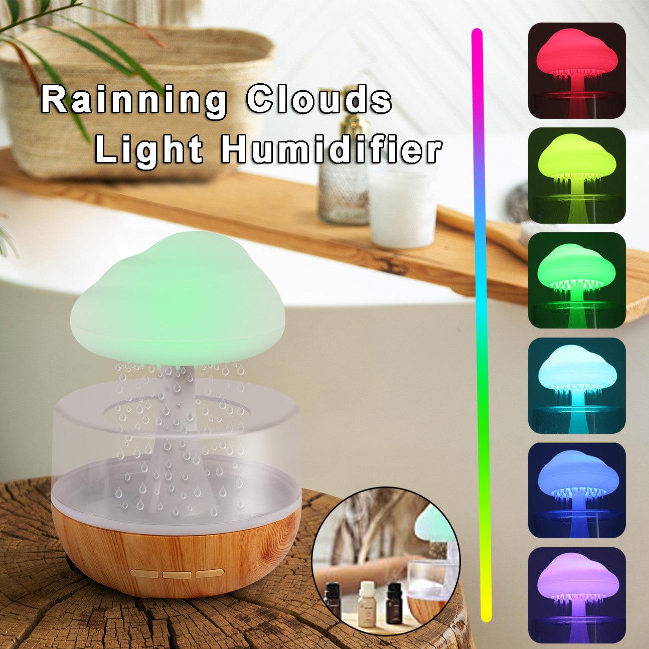 Raining Cloud Humidifier With Night Light Aromatherapy Essential Oil Diffuser Micro Humidifier Relaxing Mood Water Drop Sound For Home - Here2Save