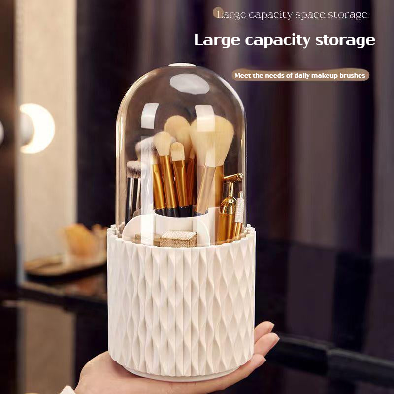 360 Rotating Large Capacity Transparent Makeup Brush Storage Pen Holder Acrylic Dust With Lid Desktop Cosmetic Storage Box - Here2Save