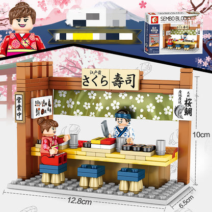 Japanese style street view city building blocks