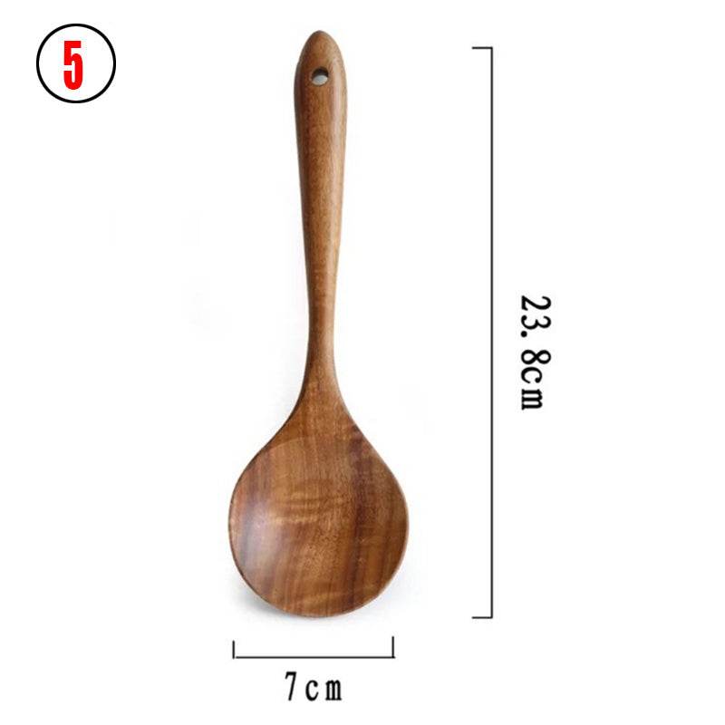 Thailand Teak Natural Wood Tableware Spoon Ladle Turner Long Rice Colander Soup Skimmer Cooking Spoons Scoop Kitchen Tool Set - Here2Save