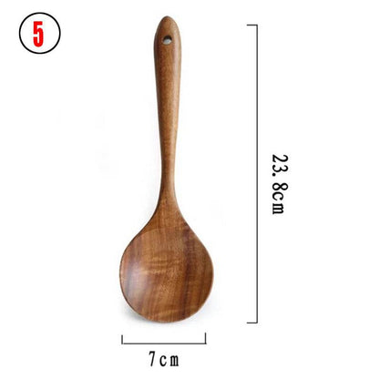 Thailand Teak Natural Wood Tableware Spoon Ladle Turner Long Rice Colander Soup Skimmer Cooking Spoons Scoop Kitchen Tool Set - Here2Save