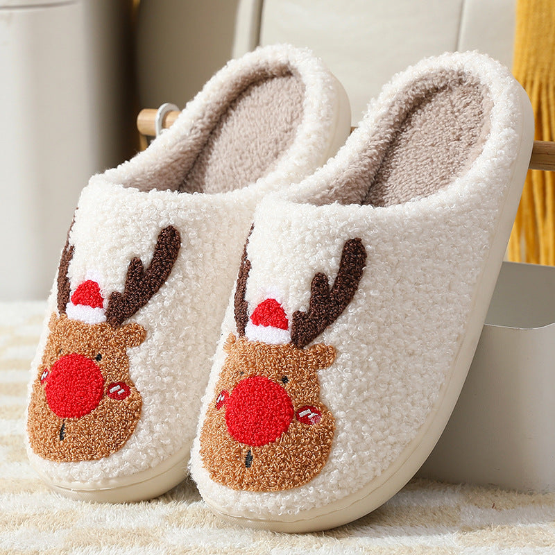 Christmas Shoes Winter Home Slippers Elk Soft Cozy Bedroom Slipper Slip On House Shoes - Here2Save