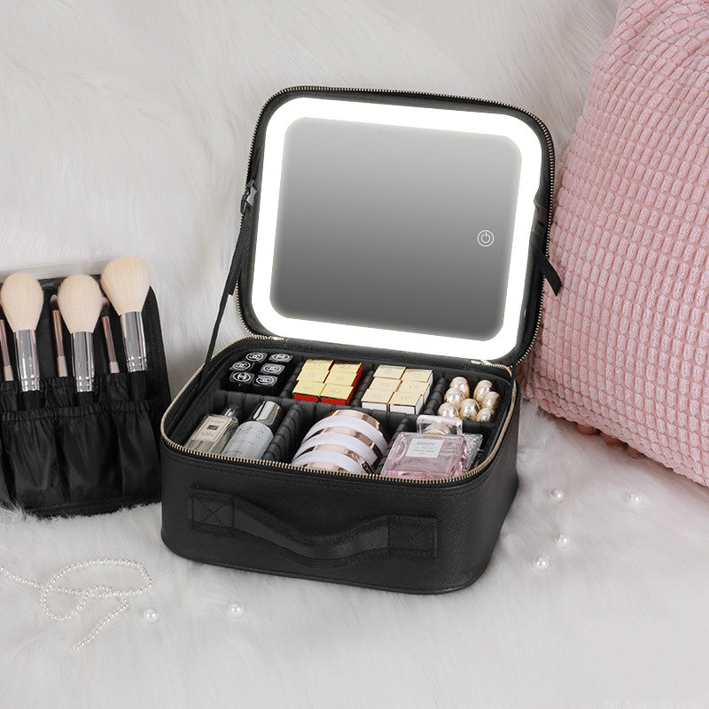 Smart LED Cosmetic Case With Mirror Cosmetic Bag Large Capacity Fashion Portable Storage Bag Travel Makeup Bags - Here2Save