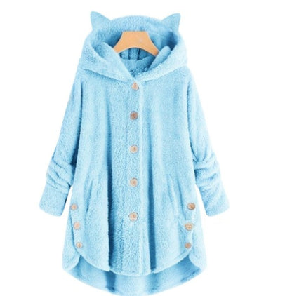 European and American button hooded cat ears plush top