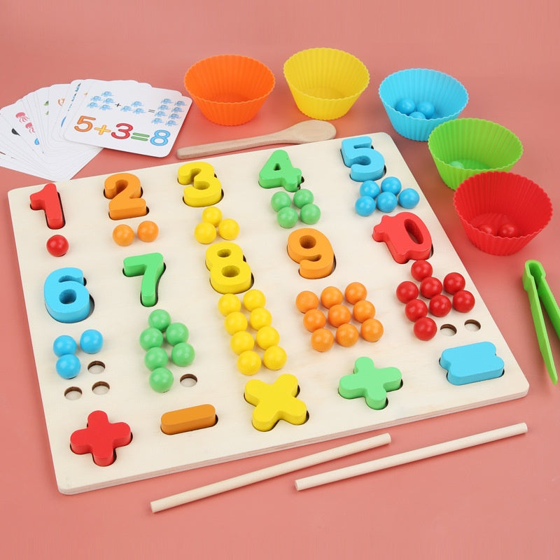 Children's Wooden Fine Action Digital Clip Beads Operation Board Digital Cognitive Color Matching Early Educational Toys