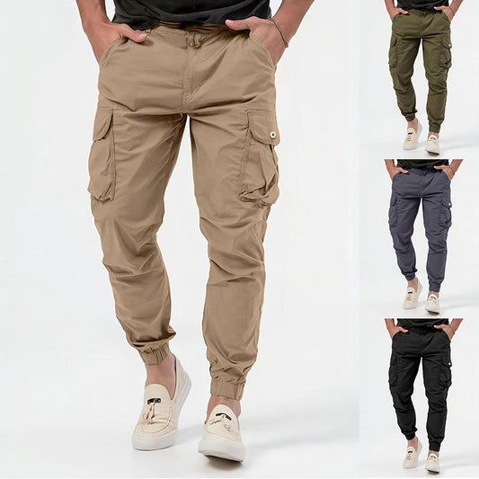 Pantalones cargo para hombre con bolsillos tridimensionales Pantalones casuales de color sólido