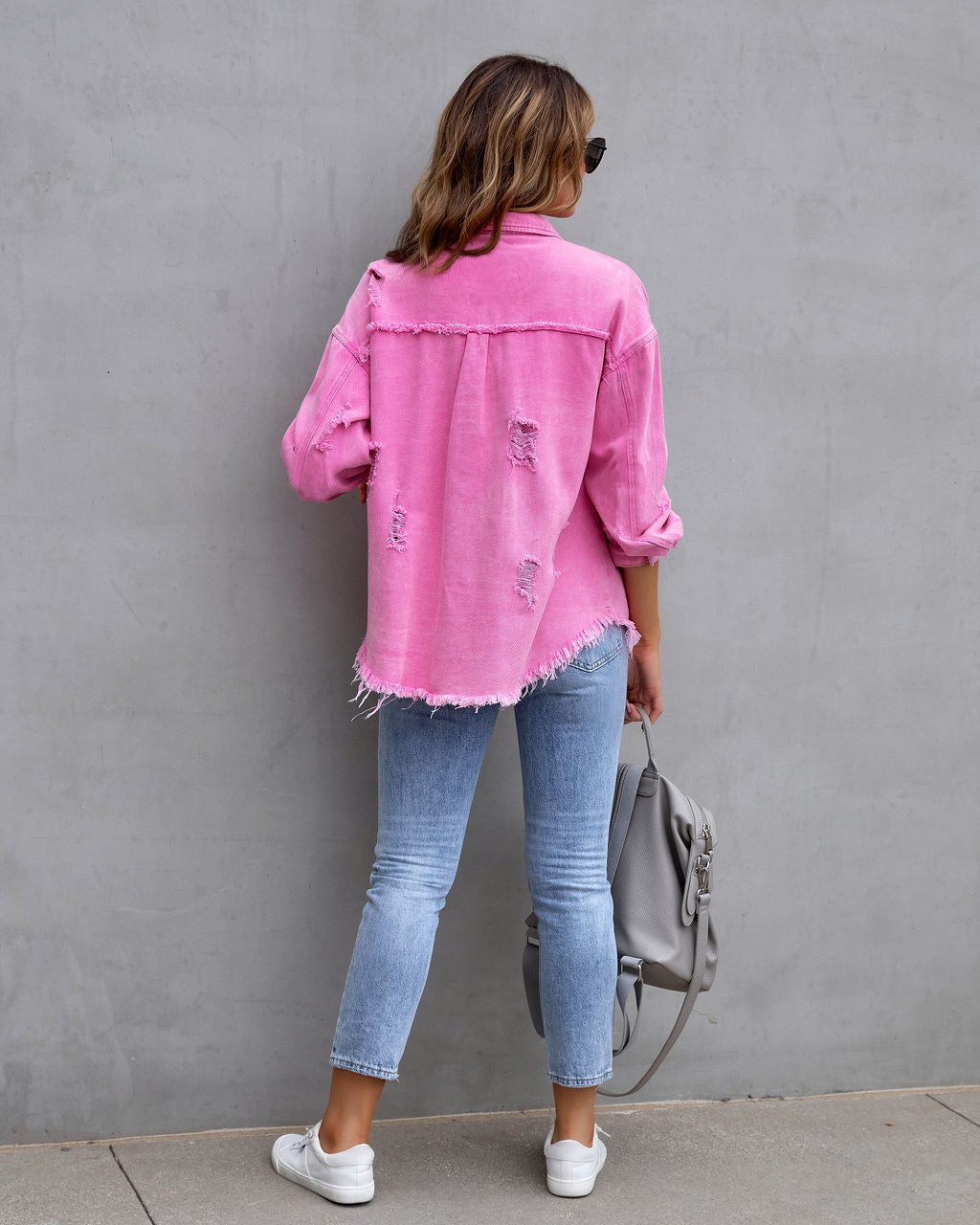 Fashion Ripped Shirt Jacket Female Autumn And Spring Casual Tops Womens Clothing - Here2Save