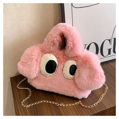 Cute Cartoon Big Eyes Dog Plush Bags For Women Winter Fashion Chains Handbags Designer Personalized Shoulder Crossbody Bag