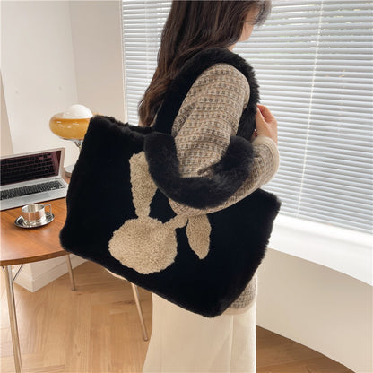 Cute Cartoon Rabbit Ears Plush Bag Autumn And Winter Shoulder Bag Shopping Handbags Large Capacity Personalized Tote Bags For Women