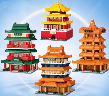 Ancient Style Street View Traditional Architecture Tower Model Building Blocks Toys