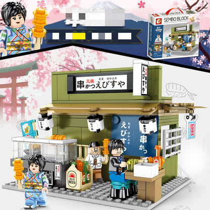 Japanese style street view city building blocks