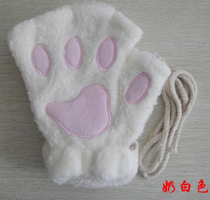 Winter Lovely Half Cover Paw Bear Cat Claw Gloves Short Finger