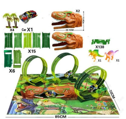 Pista eléctrica ensamblada para niños, simulación de carreras, Animal, dinosaurio tiranosaurio, juguete, rompecabezas, regalo para niño