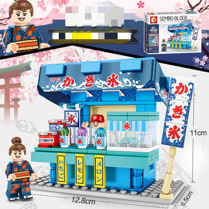 Japanese style street view city building blocks