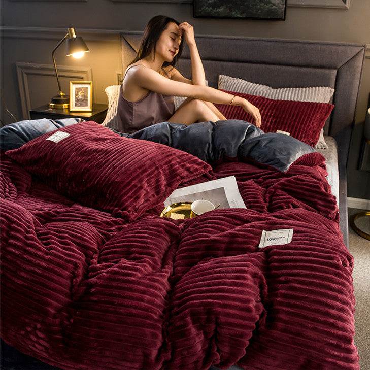 Single Double Quilt Cover Three-piece Set Winter Body Keep Warm - Here2Save