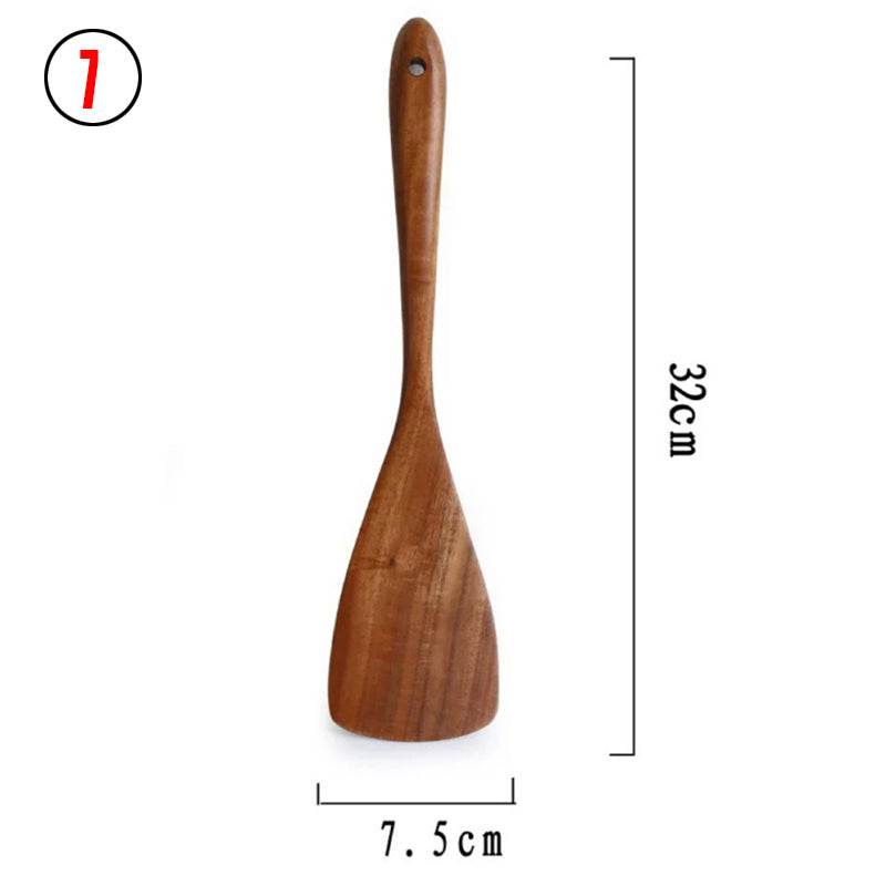 Thailand Teak Natural Wood Tableware Spoon Ladle Turner Long Rice Colander Soup Skimmer Cooking Spoons Scoop Kitchen Tool Set - Here2Save