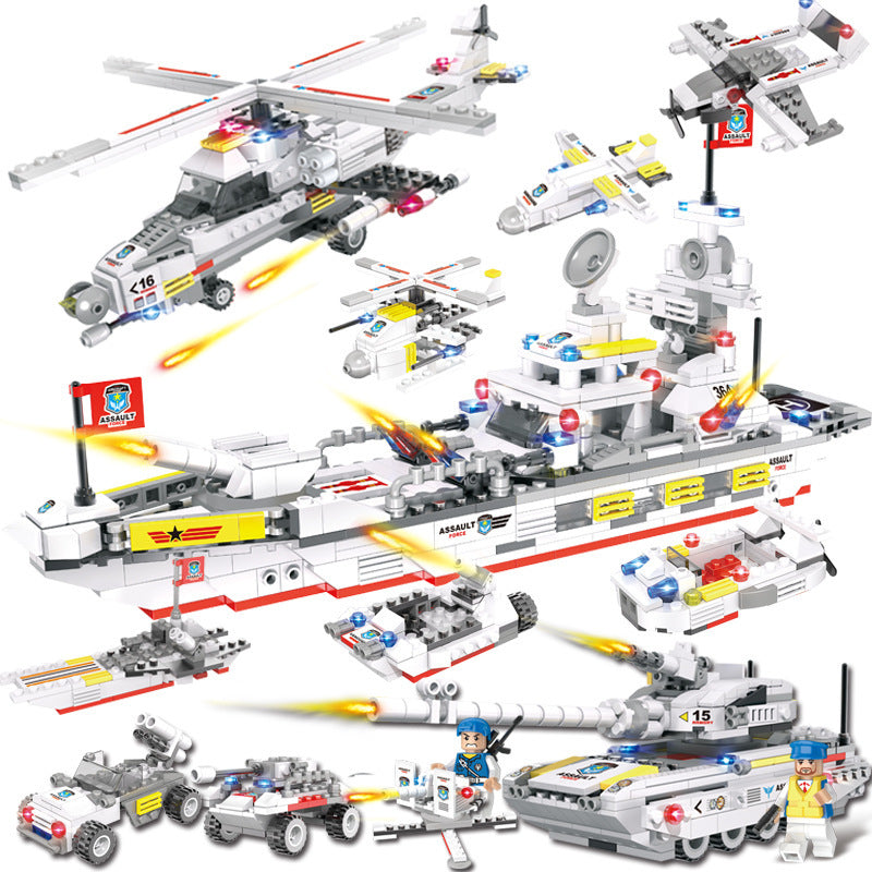 Military aircraft carrier police building blocks children assembled DIY toys