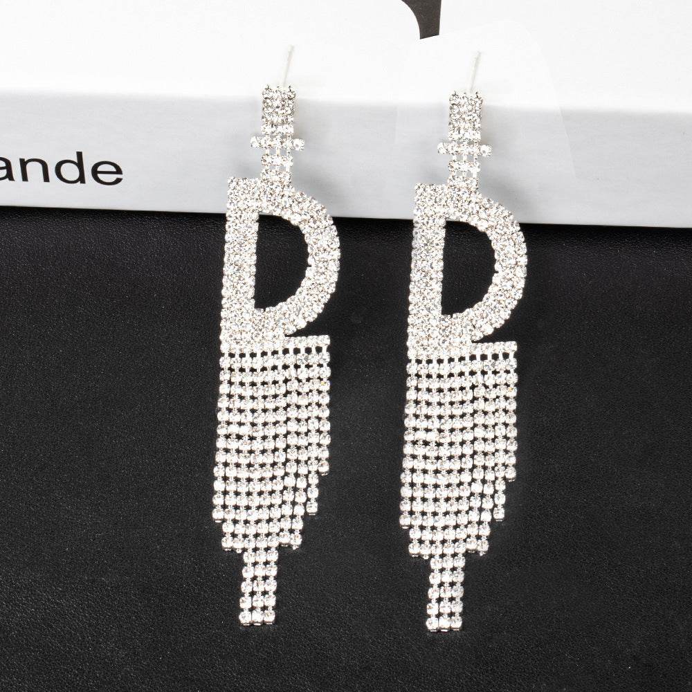 Fashion Jewelry 925 Silver Needle Ornaments Rhinestone Letter B Earrings Banquet Tassel Ear Ornaments Female - Here2Save