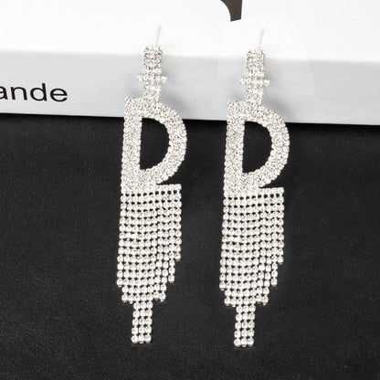 Fashion Jewelry 925 Silver Needle Ornaments Rhinestone Letter B Earrings Banquet Tassel Ear Ornaments Female - Here2Save