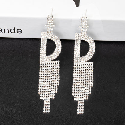 Fashion Jewelry 925 Silver Needle Ornaments Rhinestone Letter B Earrings Banquet Tassel Ear Ornaments Female