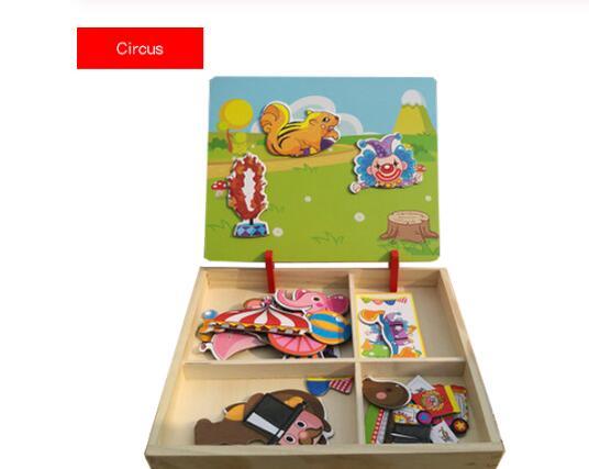 Montessori Magnetic Fun Puzzle Children's Wooden Puzzle Box Game Cartoon Educational Painting Toys For Children Gift Antistress