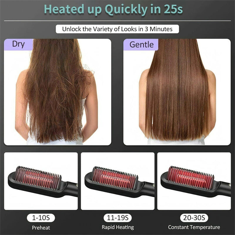 New 2 In 1 Hair Straightener Hot Comb Negative Ion Curling Tong Dual-purpose Electric Hair Brush - Here2Save