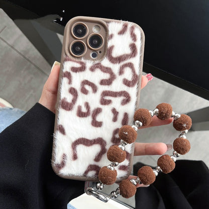 Funda para teléfono de felpa con estampado de leopardo