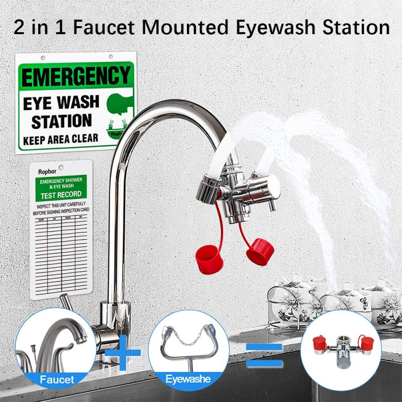 Connected Faucet Eyewash Basin Faucets Wall Mounted Eye Wash Station Emergency Sink Attachment Mount Flush Shower Double Mouth - Here2Save