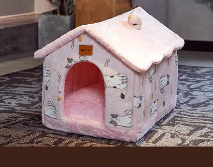 Casa plegable para perros, cama para Gato, Villa para perros de invierno, caseta para dormir, nido extraíble, cueva cerrada cálida, sofá, suministros para mascotas