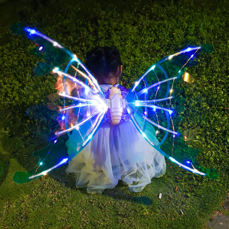 Alas de mariposa eléctricas para niñas con luces brillantes vestir alas de hadas móviles para cumpleaños boda Navidad Halloween